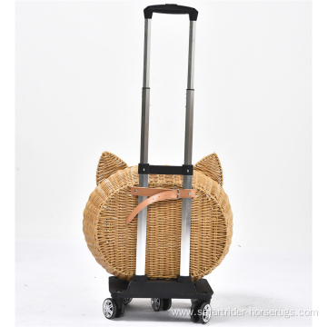 Luxury Dog Pet Travel Carrier Bag Case Rattan Wicker On Wheels Stroller Trolley Cat Travel Carrier Suitcase